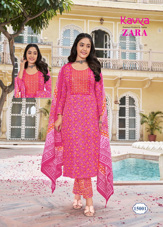 Zara Vol 15 By Kavya Cambric Cotton Embroidery Kurti With Bottom Dupatta Wholesale Online